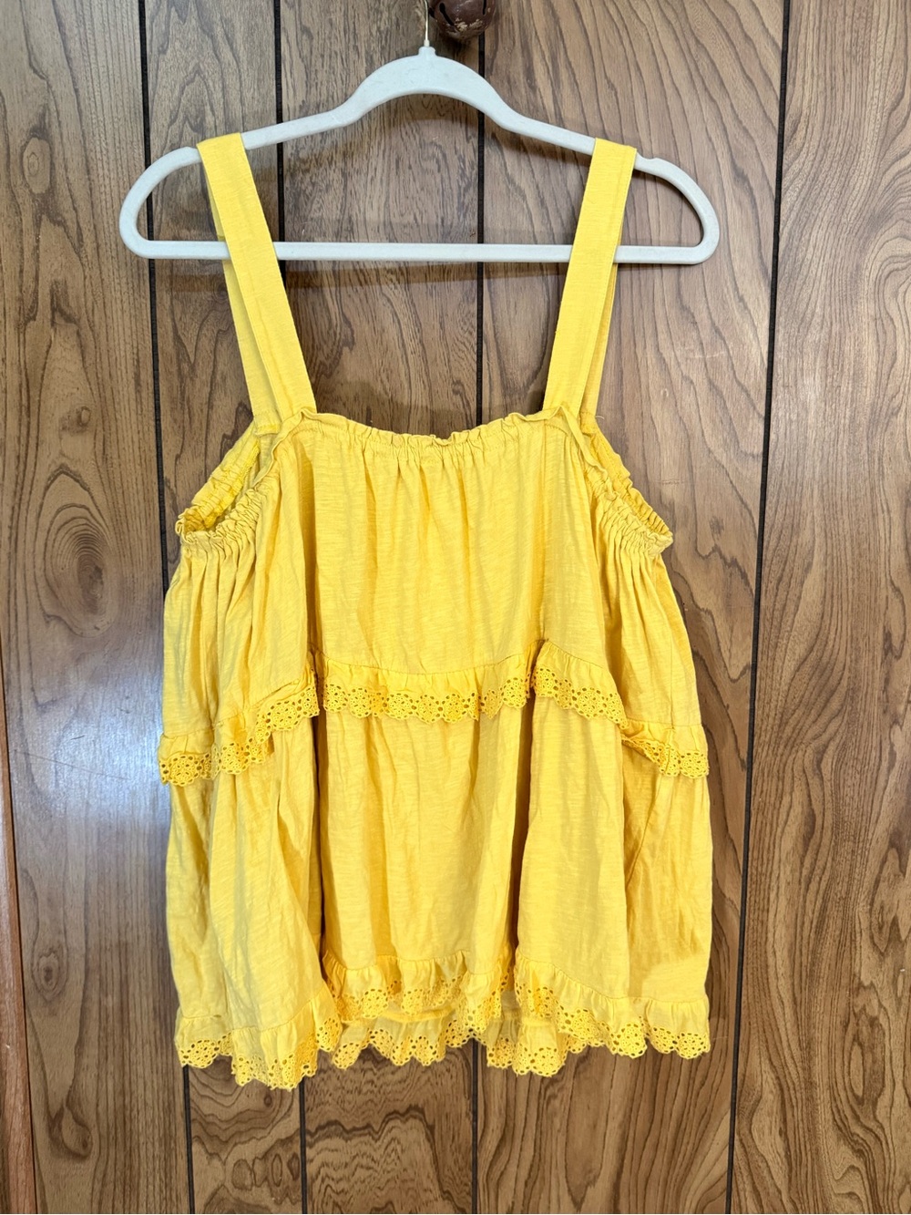 Anthropologie Yellow Tank Top XL 100% Cotton Eyelet Boho Oversized Flowy